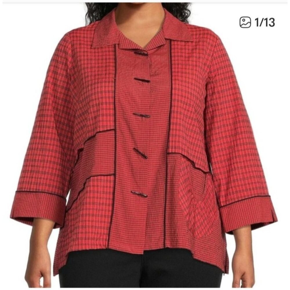 Ali Miles Top Womens 3X Coral Artsy Button Tunic‎ Pocket Art To Wear Lagenlook